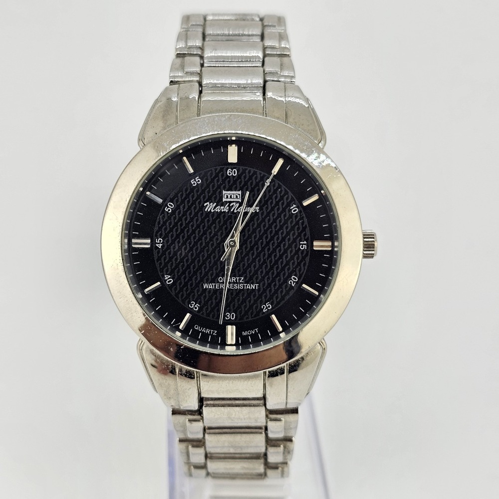 Men's Analog Watch 40MM Black Dial Gray Bracelet Band 7" New Battery